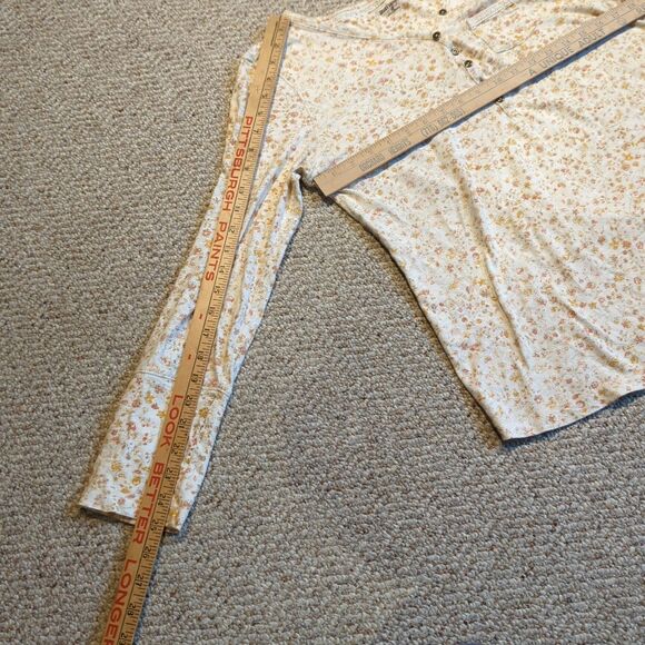 Ruff Hewn Long Sleeve V Neck Top Womens M Beige Floral Boho Cottagecore - Picture 3 of 8